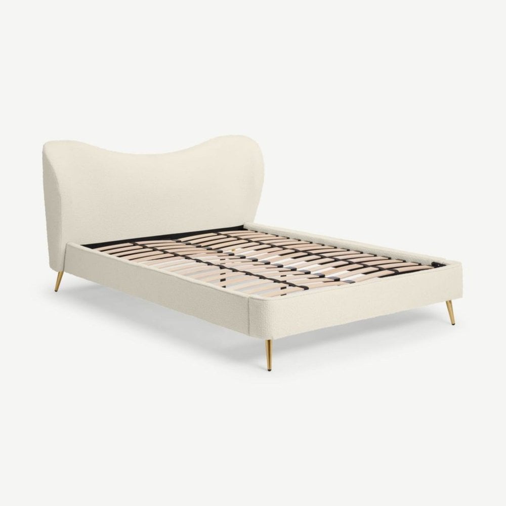 LIT Kooper 180/200 tissu luxe à bouclette blanche "pied or ou noir"