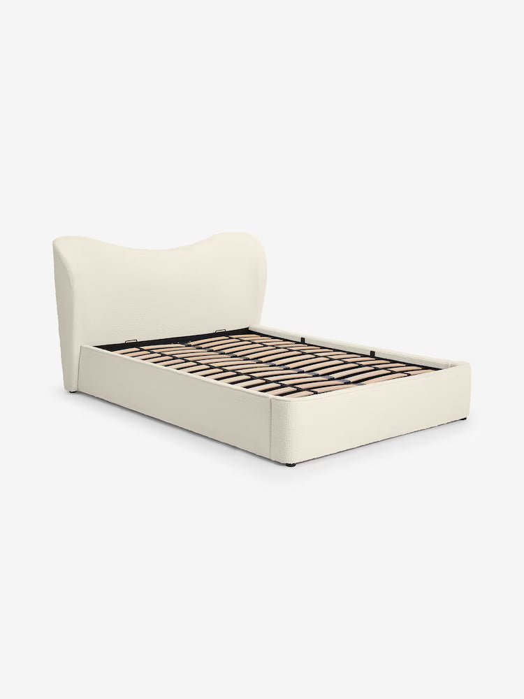 Lit coffre Kooper Ottoman 180/200, tissu luxe blanc à bouclette