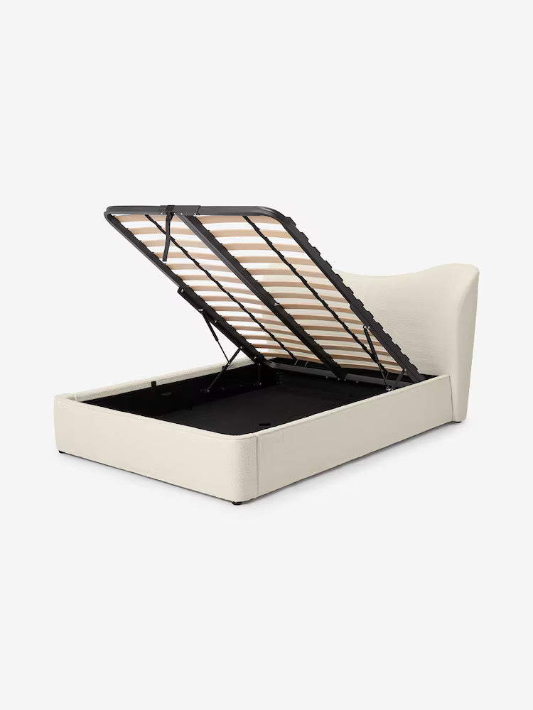 Lit coffre Kooper Ottoman 180/200, tissu luxe blanc à bouclette