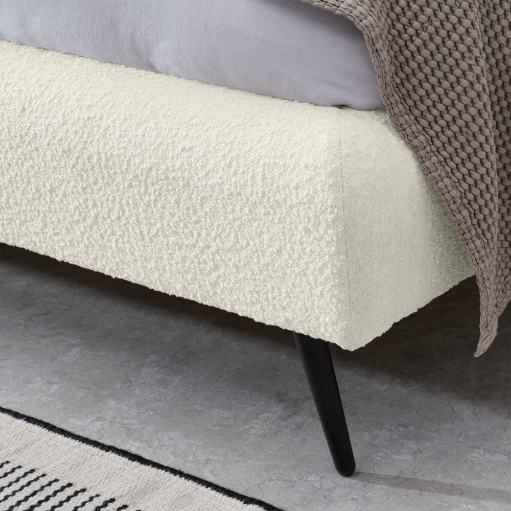 Lit coffre Kooper Super King Size 180/200, tissu luxe blanc à bouclette