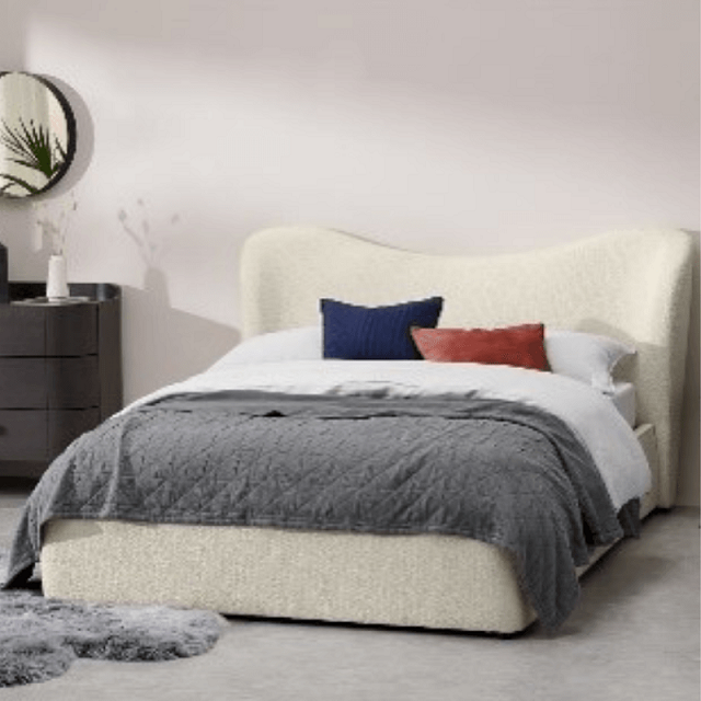 Lit coffre Kooper Super King Size 180/200, tissu luxe blanc à bouclette